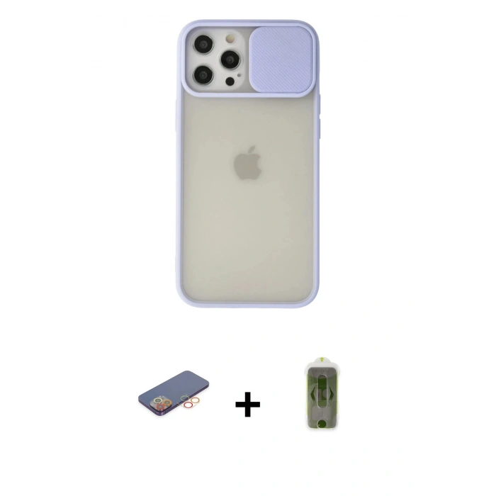 MARSİLYAN™- iPhone 12 Pro Max Kılıf Vadi Çizgi - Siyah Joko Magic 5D Hayalet Cam + Turuncu Renkli Kamera Lens Koruma Cam
