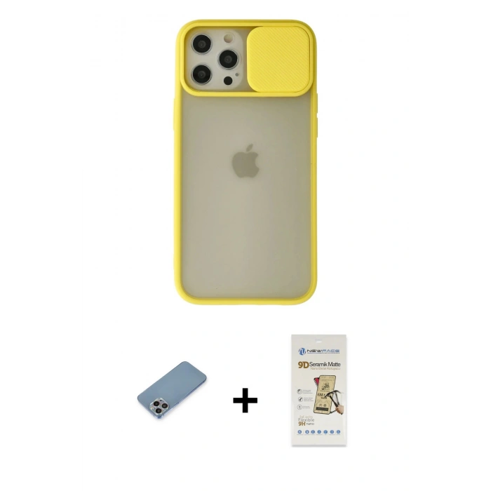 MARSİLYAN™- iPhone 12 Pro Max Kılıf Vadi Çizgi - Siyah Mat Seramik Nano Ekran Koruyucu + Shine Kamera Lens Koruma Cam - GI