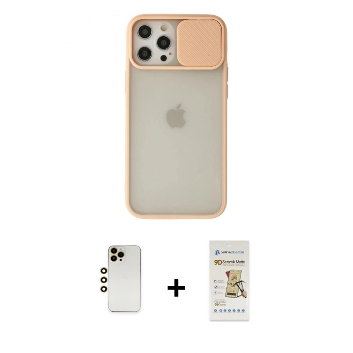 MARSİLYAN™- iPhone 12 Pro Max Kılıf Vadi Çizgi - Siyah Mat Seramik Nano Ekran Koruyucu + Shine Kamera Lens - GD