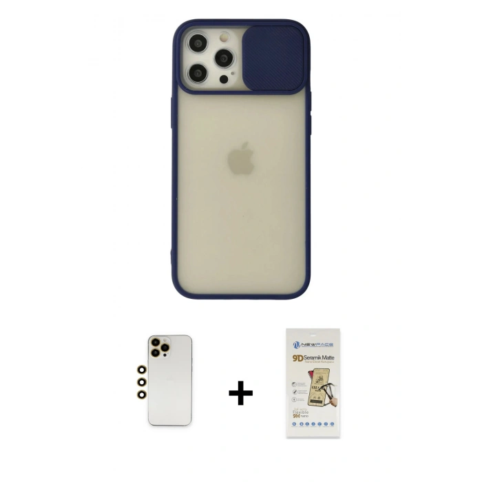 MARSİLYAN™- iPhone 12 Pro Max Kılıf Vadi Çizgi - Siyah Mat Seramik Nano Ekran Koruyucu + Shine Kamera Lens - GD