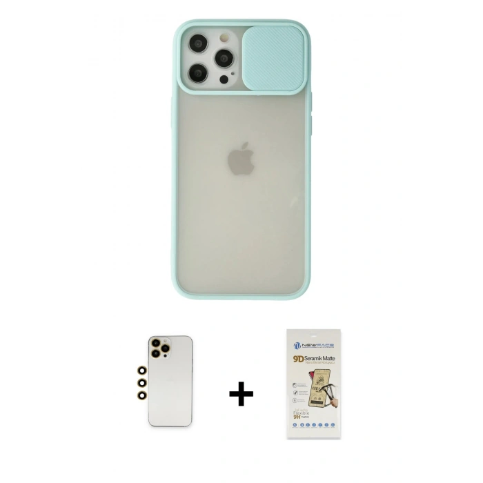 MARSİLYAN™- iPhone 12 Pro Max Kılıf Vadi Çizgi - Siyah Mat Seramik Nano Ekran Koruyucu + Shine Kamera Lens - GD