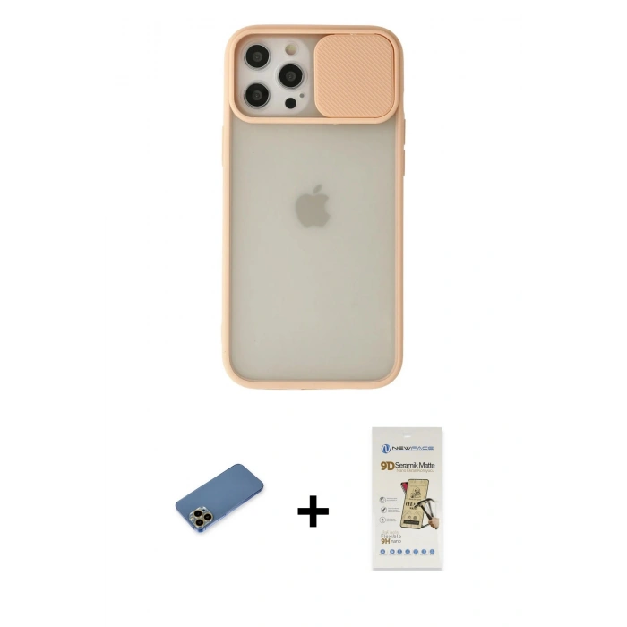 MARSİLYAN™- iPhone 12 Pro Max Kılıf Vadi Çizgi - Siyah Mat Seramik Nano Ekran Koruyucu + Shine Kamera Lens Koruma Cam - GD