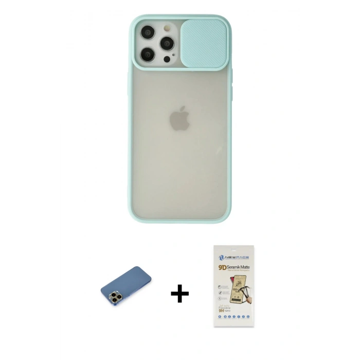 MARSİLYAN™- iPhone 12 Pro Max Kılıf Vadi Çizgi - Siyah Mat Seramik Nano Ekran Koruyucu + Shine Kamera Lens Koruma Cam - GD