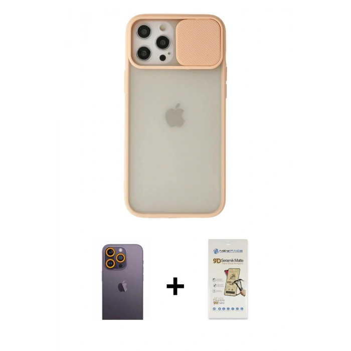 MARSİLYAN™- iPhone 12 Pro Max Kılıf Vadi Çizgi - Siyah Mat Seramik Nano Ekran Koruyucu + Neon Fosforlu Kamera Lens - SI