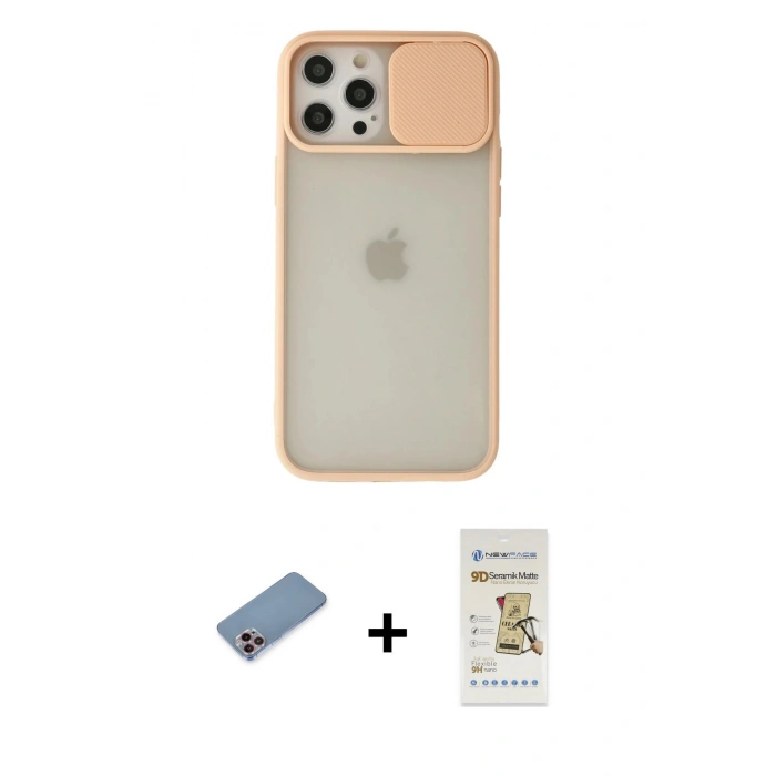MARSİLYAN™- iPhone 12 Pro Max Kılıf Vadi Çizgi - Siyah Mat Seramik Nano Ekran Koruyucu + Shine Kamera Lens Koruma Cam - PE
