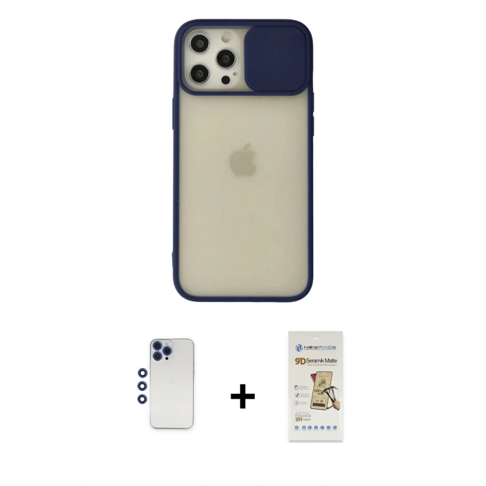 MARSİLYAN™- iPhone 12 Pro Max Kılıf Vadi Çizgi - Siyah Mat Seramik Nano Ekran Koruyucu + Shine Kamera Lens - LT