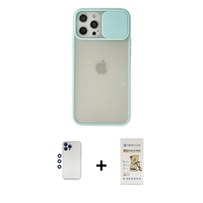 MARSİLYAN™- iPhone 12 Pro Max Kılıf Vadi Çizgi - Siyah Mat Seramik Nano Ekran Koruyucu + Shine Kamera Lens - LT