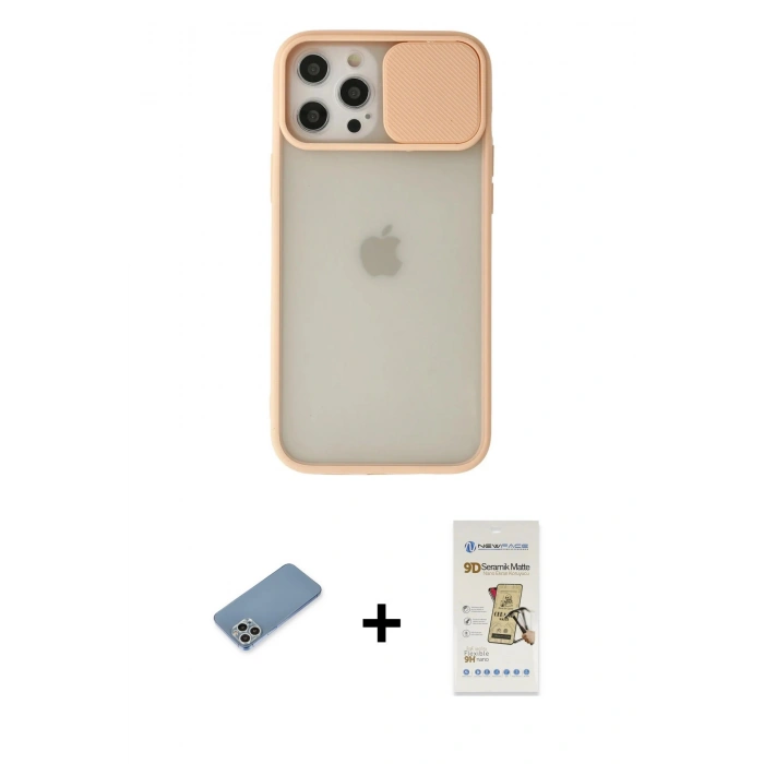 MARSİLYAN™- iPhone 12 Pro Max Kılıf Vadi Çizgi - Siyah Mat Seramik Nano Ekran Koruyucu + Shine Kamera Lens Koruma Cam - GS