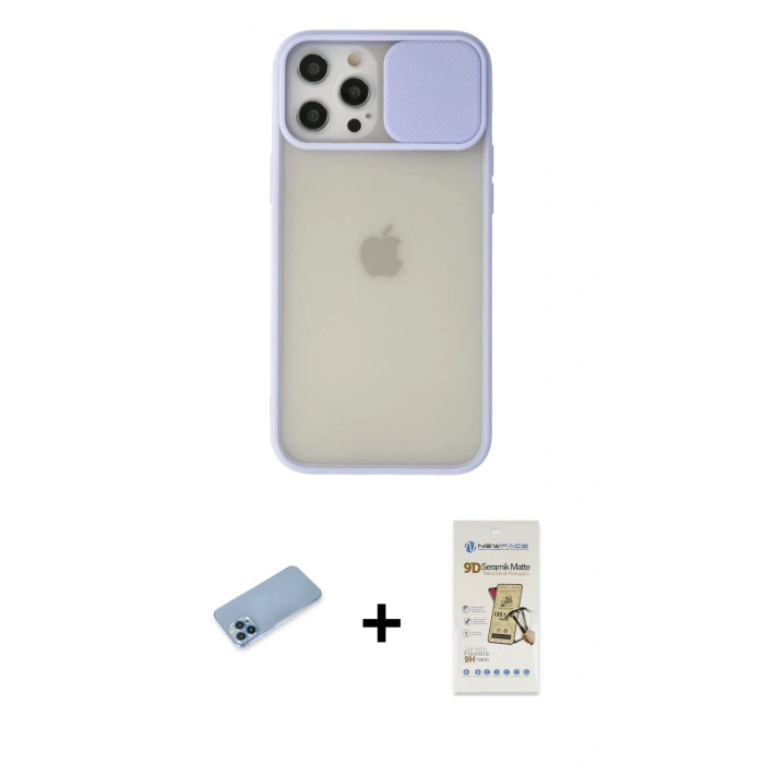 MARSİLYAN™- iPhone 12 Pro Max Kılıf Vadi Çizgi - Siyah Mat Seramik Nano Ekran Koruyucu + Shine Kamera Lens Koruma Cam - MI
