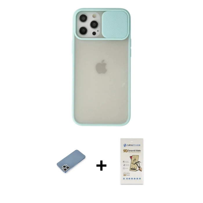 MARSİLYAN™- iPhone 12 Pro Max Kılıf Vadi Çizgi - Siyah Mat Seramik Nano Ekran Koruyucu + Shine Kamera Lens Koruma Cam - GS