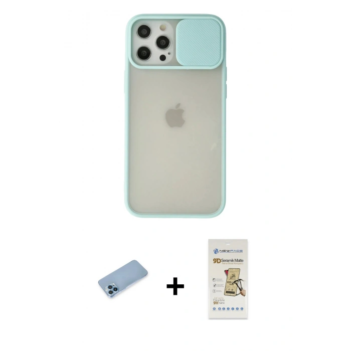 MARSİLYAN™- iPhone 12 Pro Max Kılıf Vadi Çizgi - Siyah Mat Seramik Nano Ekran Koruyucu + Shine Kamera Lens Koruma Cam - MI