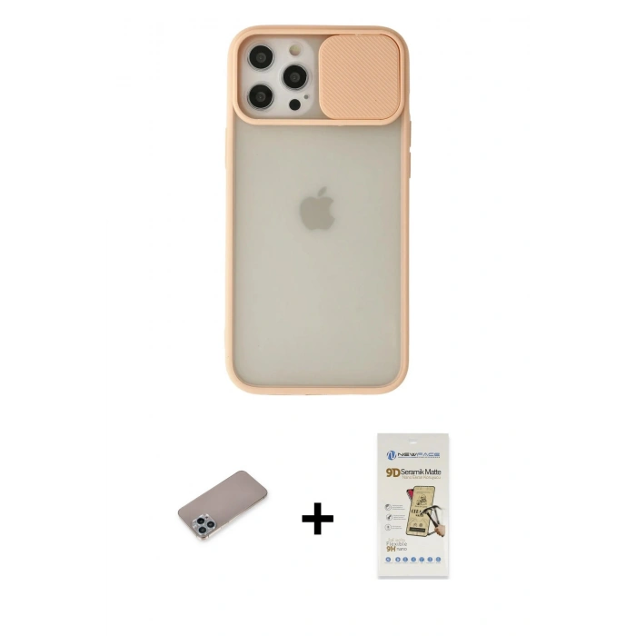 MARSİLYAN™- iPhone 12 Pro Max Kılıf Vadi Çizgi - Siyah Mat Seramik Nano Ekran Koruyucu + Shine Kamera Lens Koruma Cam - SABE