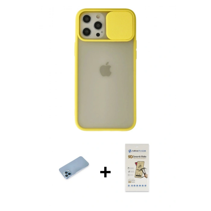 MARSİLYAN™- iPhone 12 Pro Max Kılıf Vadi Çizgi - Siyah Mat Seramik Nano Ekran Koruyucu + Shine Kamera Lens Koruma Cam - MI