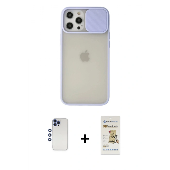 MARSİLYAN™- iPhone 12 Pro Max Kılıf Vadi Çizgi - Siyah Mat Seramik Nano Ekran Koruyucu + Shine Kamera Lens - LT