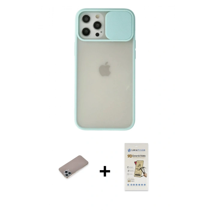 MARSİLYAN™- iPhone 12 Pro Max Kılıf Vadi Çizgi - Siyah Mat Seramik Nano Ekran Koruyucu + Shine Kamera Lens Koruma Cam - SABE
