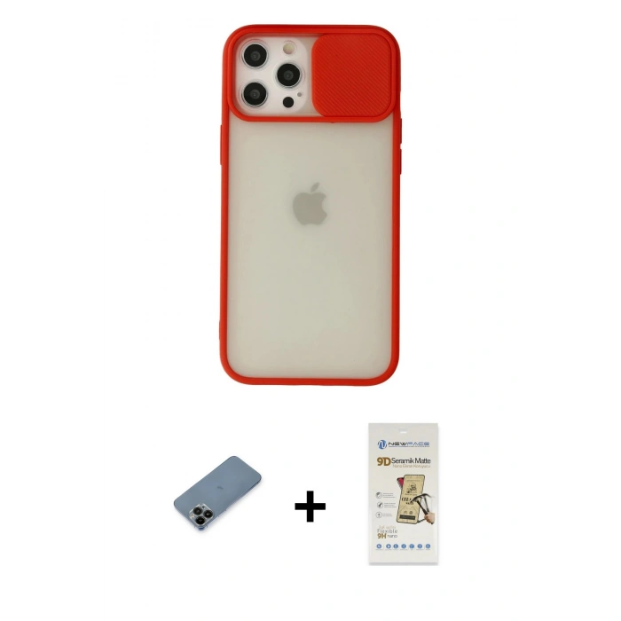 MARSİLYAN™- iPhone 12 Pro Max Kılıf Vadi Çizgi - Siyah Mat Seramik Nano Ekran Koruyucu + Shine Kamera Lens Koruma Cam - SH