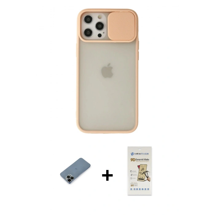 MARSİLYAN™- iPhone 12 Pro Max Kılıf Vadi Çizgi - Siyah Mat Seramik Nano Ekran Koruyucu + Shine Kamera Lens Koruma Cam - SH