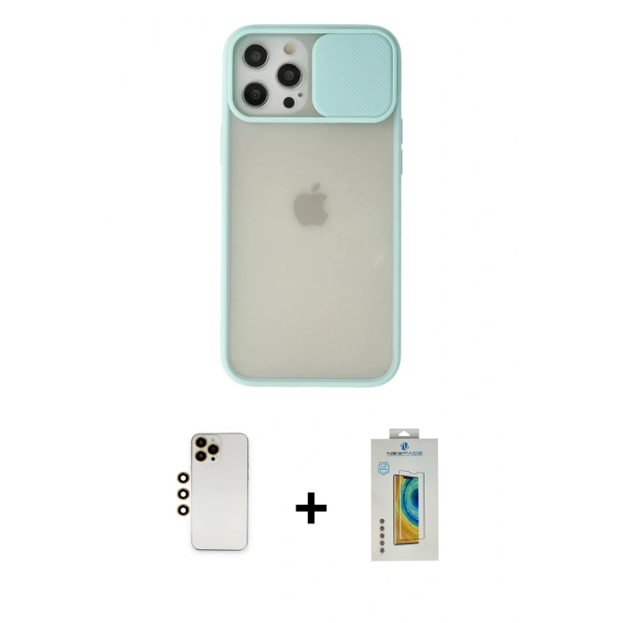 MARSİLYAN™- iPhone 12 Pro Max Kılıf Vadi Çizgi - Siyah Polymer Nano Ekran Koruyucu + Gold Shine Kamera Lens