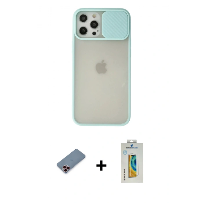 MARSİLYAN™- iPhone 12 Pro Max Kılıf Vadi Çizgi - Siyah Polymer Nano Ekran Koruyucu + Metal Kamera Lens Koruma Cam - KI