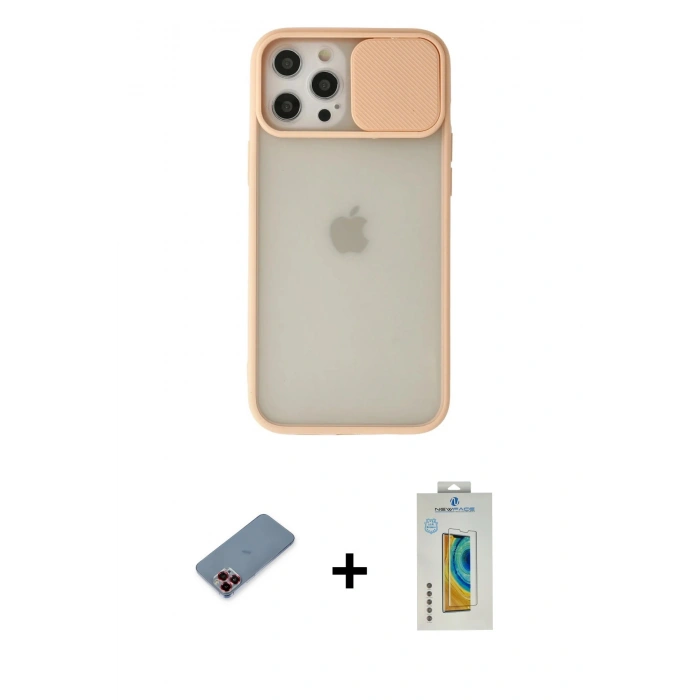 MARSİLYAN™- iPhone 12 Pro Max Kılıf Vadi Çizgi - Siyah Polymer Nano Ekran Koruyucu + Metal Kamera Lens Koruma Cam - KI