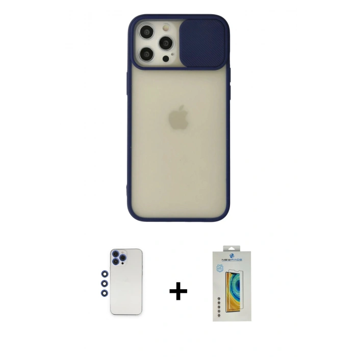 MARSİLYAN™- iPhone 12 Pro Max Kılıf Vadi Çizgi - Siyah Polymer Nano Ekran Koruyucu + Shine Kamera Lens - LT