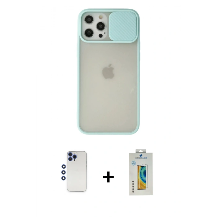 MARSİLYAN™- iPhone 12 Pro Max Kılıf Vadi Çizgi - Siyah Polymer Nano Ekran Koruyucu + Shine Kamera Lens - LT