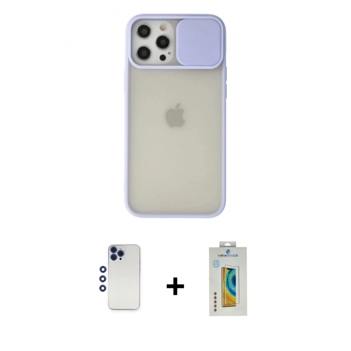 MARSİLYAN™- iPhone 12 Pro Max Kılıf Vadi Çizgi - Siyah Polymer Nano Ekran Koruyucu + Shine Kamera Lens - LT