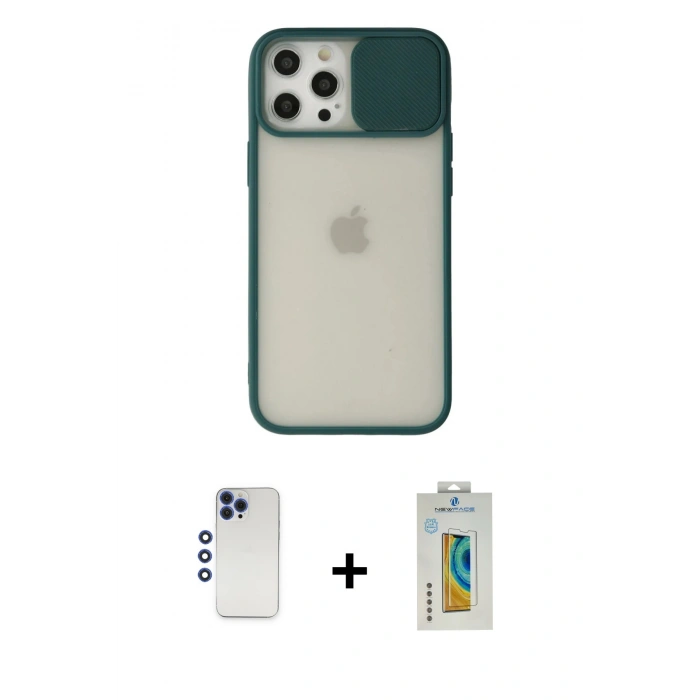 MARSİLYAN™- iPhone 12 Pro Max Kılıf Vadi Çizgi - Siyah Polymer Nano Ekran Koruyucu + Shine Kamera Lens - LT
