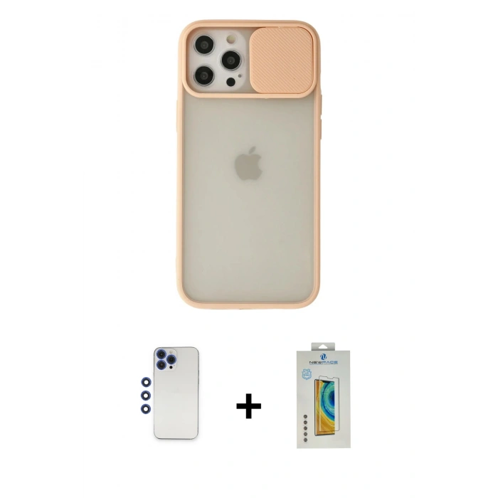 MARSİLYAN™- iPhone 12 Pro Max Kılıf Vadi Çizgi - Siyah Polymer Nano Ekran Koruyucu + Shine Kamera Lens - LT