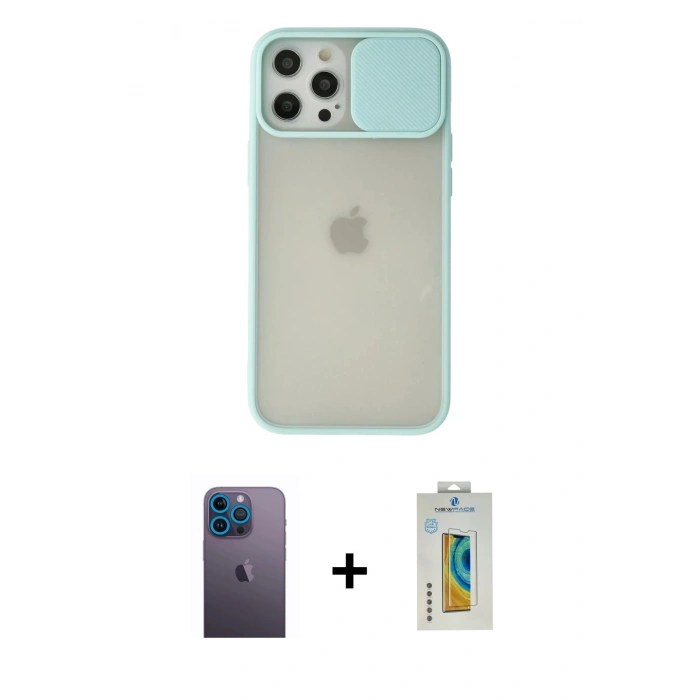MARSİLYAN™- iPhone 12 Pro Max Kılıf Vadi Çizgi - Siyah Polymer Nano Ekran Koruyucu + Neon Fosforlu Kamera Lens - MI