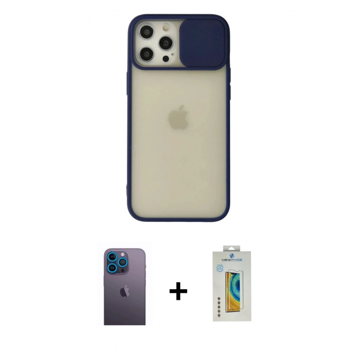 MARSİLYAN™- iPhone 12 Pro Max Kılıf Vadi Çizgi - Siyah Polymer Nano Ekran Koruyucu + Neon Fosforlu Kamera Lens - MI