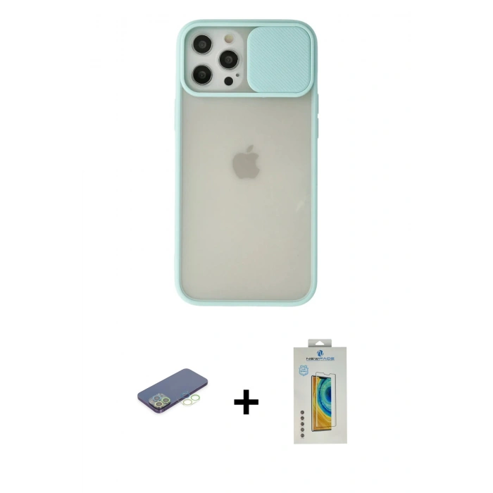 MARSİLYAN™- iPhone 12 Pro Max Kılıf Vadi Çizgi - Siyah Polymer Nano Ekran Koruyucu + Renkli Kamera Lens Koruma Cam - YL