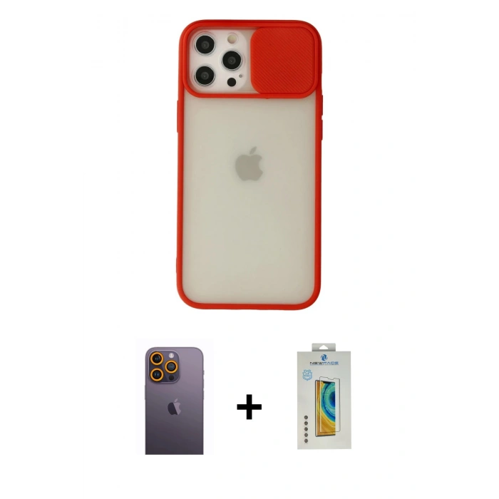 MARSİLYAN™- iPhone 12 Pro Max Kılıf Vadi Çizgi - Siyah Polymer Nano Ekran Koruyucu + Sarı Neon Fosforlu Kamera Lens