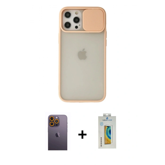 MARSİLYAN™- iPhone 12 Pro Max Kılıf Vadi Çizgi - Siyah Polymer Nano Ekran Koruyucu + Sarı Neon Fosforlu Kamera Lens