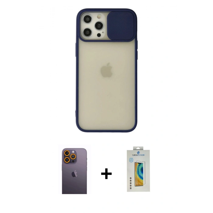 MARSİLYAN™- iPhone 12 Pro Max Kılıf Vadi Çizgi - Siyah Polymer Nano Ekran Koruyucu + Sarı Neon Fosforlu Kamera Lens