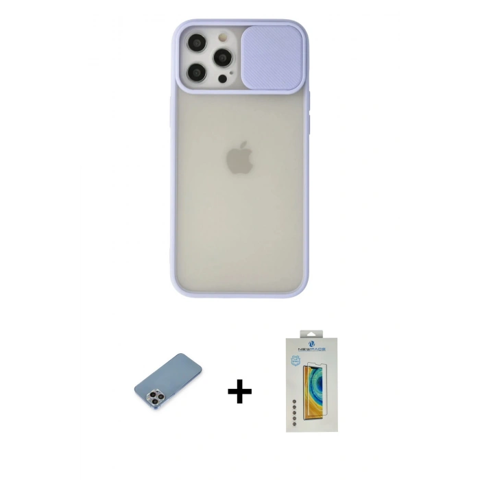 MARSİLYAN™- iPhone 12 Pro Max Kılıf Vadi Çizgi - Siyah Polymer Nano Ekran Koruyucu + Shine Kamera Lens Koruma Cam - GI