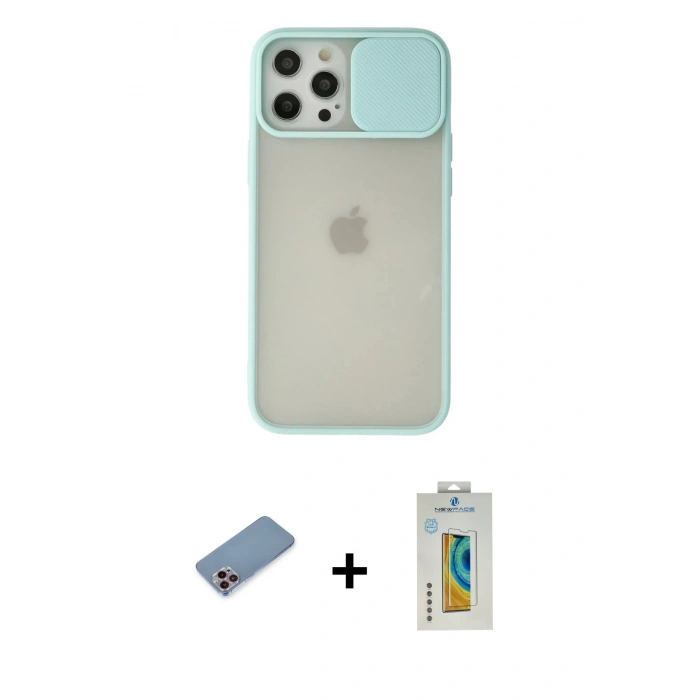 MARSİLYAN™- iPhone 12 Pro Max Kılıf Vadi Çizgi - Siyah Polymer Nano Ekran Koruyucu + Shine Kamera Lens Koruma Cam - PE