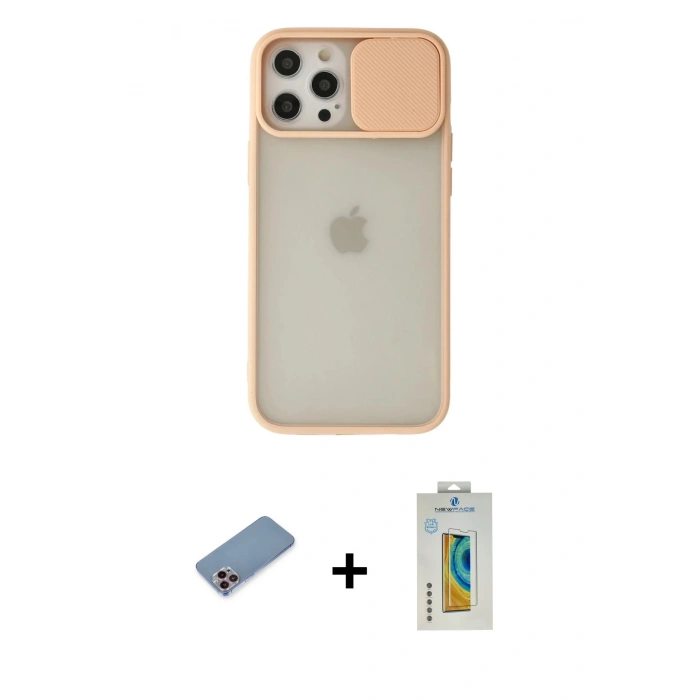 MARSİLYAN™- iPhone 12 Pro Max Kılıf Vadi Çizgi - Siyah Polymer Nano Ekran Koruyucu + Shine Kamera Lens Koruma Cam - PE
