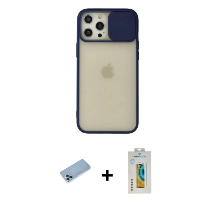 MARSİLYAN™- iPhone 12 Pro Max Kılıf Vadi Çizgi - Siyah Polymer Nano Ekran Koruyucu + Shine Kamera Lens Koruma Cam - MI