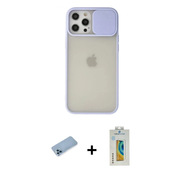 MARSİLYAN™- iPhone 12 Pro Max Kılıf Vadi Çizgi - Siyah Polymer Nano Ekran Koruyucu + Shine Kamera Lens Koruma Cam - MI