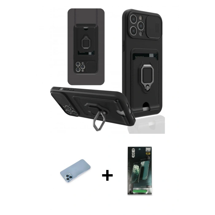MARSİLYAN™- iPhone 12 Pro Max Kılıf Vadi Form Prime - Şeffaf 360 Full Body Arka Koruyucu + Mavi Shine Kamera Lens Koruma Cam