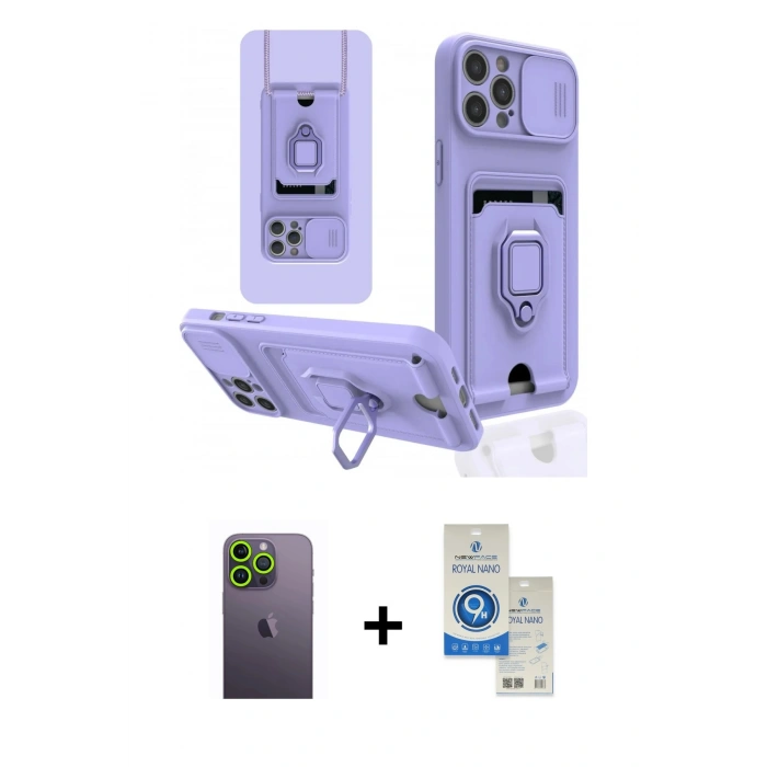 MARSİLYAN™- iPhone 12 Pro Max Kılıf Vadi Form Prime - Şeffaf Royal Nano Ekran Koruyucu + Neon Fosforlu Kamera Lens - YL