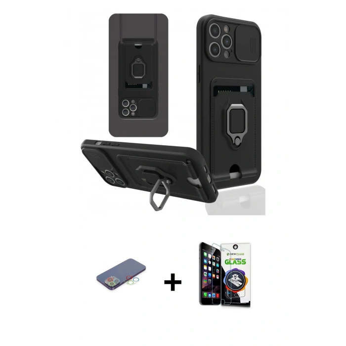 MARSİLYAN™- iPhone 12 Pro Max Kılıf Vadi Form Prime - Şeffaf Temperli Cam Ekran Koruyucu + Renkli Kamera Lens Koruma Cam - MI
