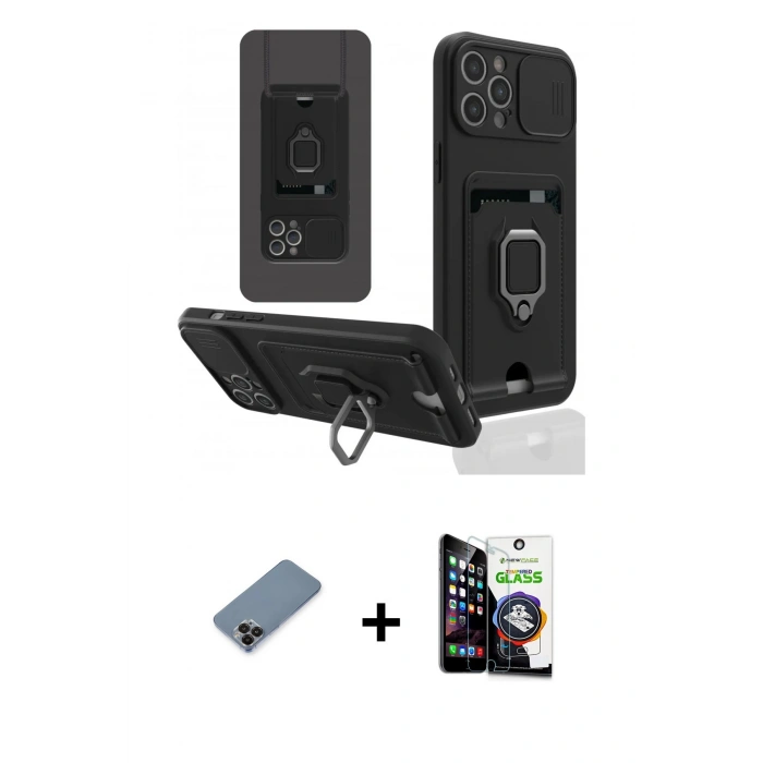 MARSİLYAN™- iPhone 12 Pro Max Kılıf Vadi Form Prime - Şeffaf Temperli Cam Ekran Koruyucu + Siyah Metal Kamera Lens Koruma Cam