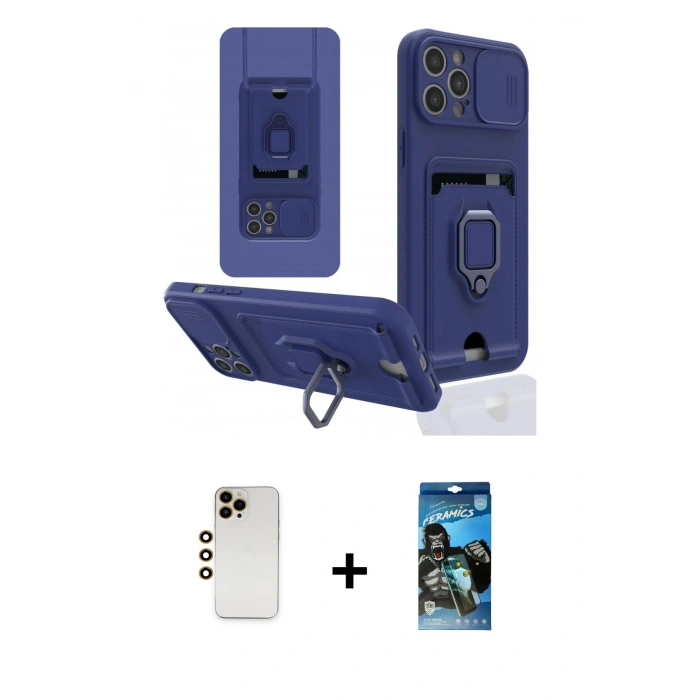 MARSİLYAN™- iPhone 12 Pro Max Kılıf Vadi Form Prime - Siyah 34D Izgaralı Cam + Gold Shine Kamera Lens
