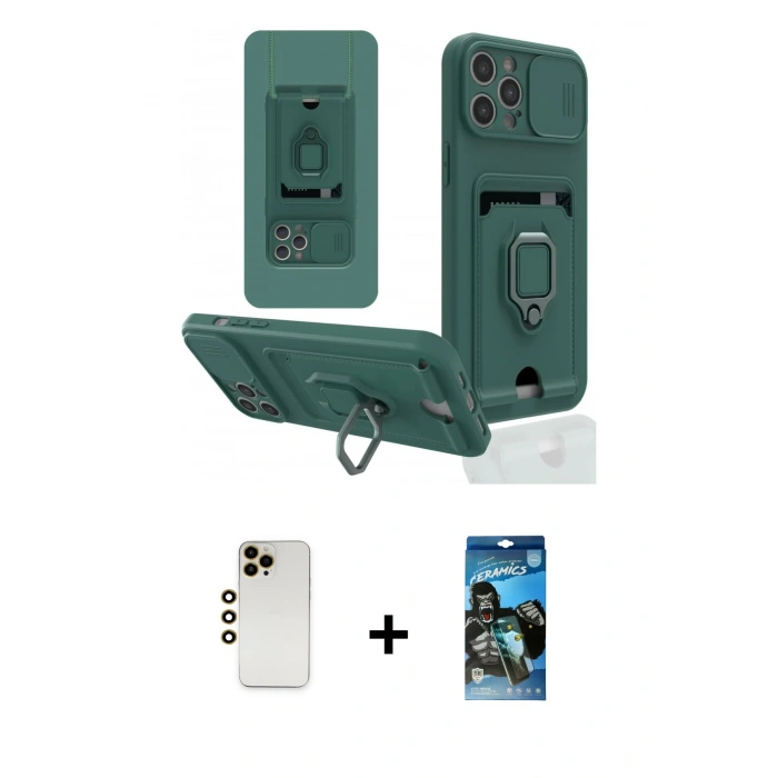 MARSİLYAN™- iPhone 12 Pro Max Kılıf Vadi Form Prime - Siyah 34D Izgaralı Cam + Gold Shine Kamera Lens