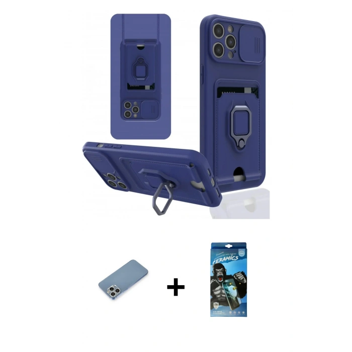 MARSİLYAN™- iPhone 12 Pro Max Kılıf Vadi Form Prime - Siyah 34D Izgaralı Cam + Shine Kamera Lens Koruma Cam - GS