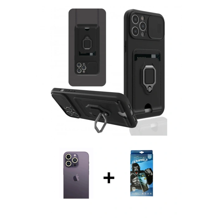 MARSİLYAN™- iPhone 12 Pro Max Kılıf Vadi Form Prime - Siyah 34D Izgaralı Cam + Neon Fosforlu Kamera Lens - BZ