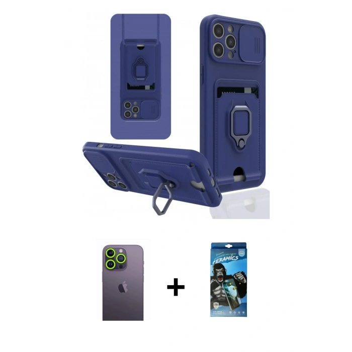MARSİLYAN™- iPhone 12 Pro Max Kılıf Vadi Form Prime - Siyah 34D Izgaralı Cam + Neon Fosforlu Kamera Lens - YL