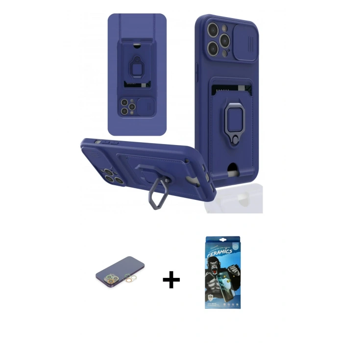 MARSİLYAN™- iPhone 12 Pro Max Kılıf Vadi Form Prime - Siyah 34D Izgaralı Cam + Renkli Kamera Lens Koruma Cam - SI